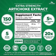 Zazzee Super Artichoke 20: 1 Extract, 5% Caffeine Genetic Acid, 150 Vegetarian Capsules, 5 Months Su