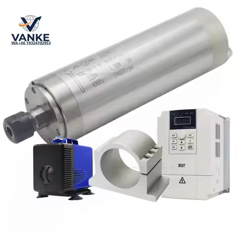 CNC Spindle Motor 1.5KW Wa ter Cooled Spindle Kit 65MM Cla mp 220V VFD Inverter 80W Wa ter Pump 9pcs