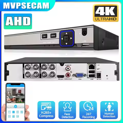 Mvpsecam 4K 8MP DVR 4/8/16 Channels AHD CVI TVI CVBS IP Digital Video Recorder DVR Home Security Pro