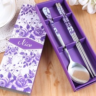 Spoon & Chopstick Set in Purple Box Door Gifts Wedding Kahwin
