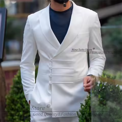 Nina Store 2025 Casual Suits White Insert Strip Design Peak Lapel Blazer Slim Pants set Custom Made 