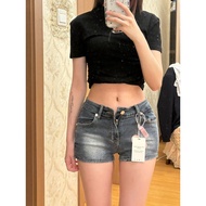 y2k American Hot Girl Low-Waist Shorts Jeans a-Line Pants Girls Slimmer Look Sexy Retro Crotch-Enhan