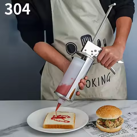 Stainless Steel Squeeze Gun Sauce Bucket Tomato Sauce Salad Sauce Burger Shop Equipment Sauce Gun Sa