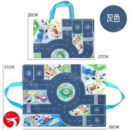 (灰色) 玩具車地圖袋 兒童遊戲墊玩具手提袋 隨身攜帶 停車場景地墊