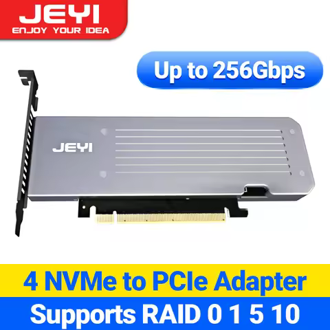 JEYI 4 SSD M.2 X16 PCIe 4.0 X4 Expansion Card with Heatsink, Supports 4 NVMe M.2 2280 up to 256Gbps,