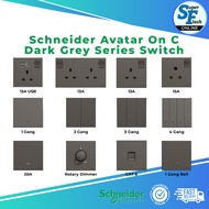Schneider Electric Avatar On C Full Series Switch With Fluorescent Locator (Dark Grey) | Switches & 