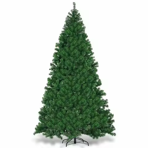9 FT Tall Pre-Lit Artificial Christmas Tree, Foldable Metal Stand, Home Office Party Decoration, Gre