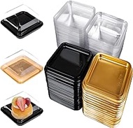 150 Pcs Clear Plastic Mini Cake Boxes Muffin Boxes Biscuit Boxes Cheese Pastry Moon-Cake Dessert Box Packaging Containers for Wedding Birthday Party Mid- Autumn Festival