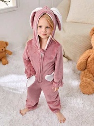 幼兒女童可愛兔耳帽連身睡衣套裝