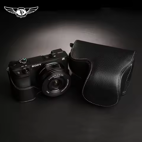 Handmade Genuine Leather Camera Half Case Cover Camera Bodysuit for Sony A6400 A6100 16-50