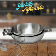 [HCM] Chảo lẩu  chảo đúc inox sâu đa năng 2 quai Kaiyo Nhật có nắp vung kính. Hàng chính hãng