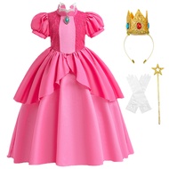 เครื่องแต่งกายการเล่นบทบาทเกมชุดเจ้าหญิงคอสเพลย์พีชเด็กผู้หญิง MQATZ ชุดลำดับขั้นของงานเลี้ยงวันเกิด