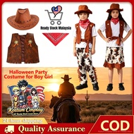 Adult Kids Cowboy Cowgirl Costume Set with Hat Bandana Scarf Wild West Rodeo Cosplay Outfit for Hall