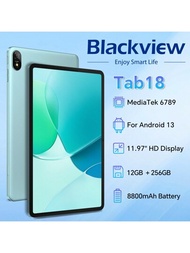 Blackview(2024) Tab18 平板電腦 12英吋 Android 13 平板電腦,24gb (12+12 擴展) + 256gb/1tb Tf 卡,2000*1200 Fhd+ips 螢幕,4g 平板電腦帶 Sim 卡槽,5gwifi、1600萬像素+800萬像素,8800 毫安電池,指紋臉部雙解鎖,harman Kardon 體驗,widevine L1、tüv 認證。歐盟版附贈觸控筆。