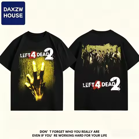 Summer Oversized Left 4 Dead 2 T-Shirt Men Valve Zombie Game Graphic Short Sleeve Streetwear Casual 