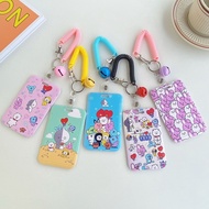 BTS BT21 Card Sleeve Push-pull Slide Lanyard Document Protection Sleeve Idol Photocards Case Anti Lost Food Keychain Bag Pendant Cartoon