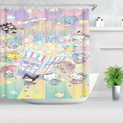 Little Twin Stars Cute Bathroom Sets 100% Polyester Bath Shower Screen Anime Hook Up Accessories Kid