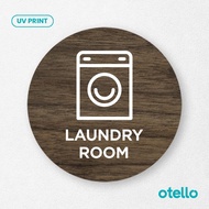 Grosir Signage Laundry Room Label Hiasan Dinding Kayu Stiker Wall Dekorasi - 15 cm Bulat Elegan