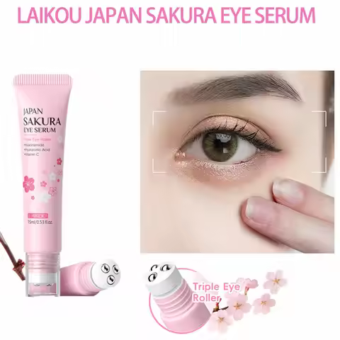 Laikou Sakura Eye Serum with Roller Ball Hydrating Moisturizing& Anti-Aging Eye Gel for Dark Circles