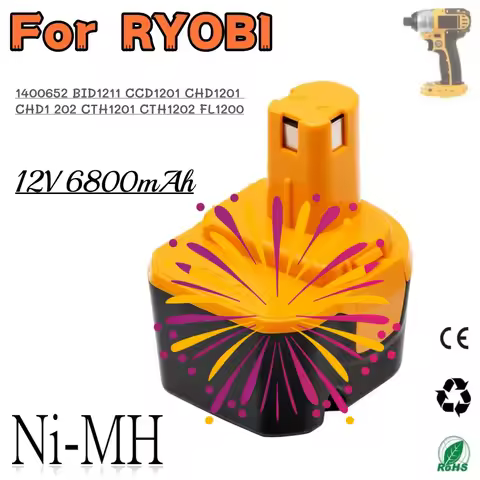 For Ryobi 12V Ni-MH Battery B-8286 B-1230H B-1222H B-1220F2 B-1203F2 BPT1025 RY-1204 1400652 1400652