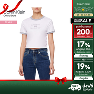 CALVIN KLEIN เสื้อยืดคอกลมแขนสั้นผู้หญิง Ringer T-shirt ทรง Baby tee รุ่น 47B808G VVC - สีขาว-เทา