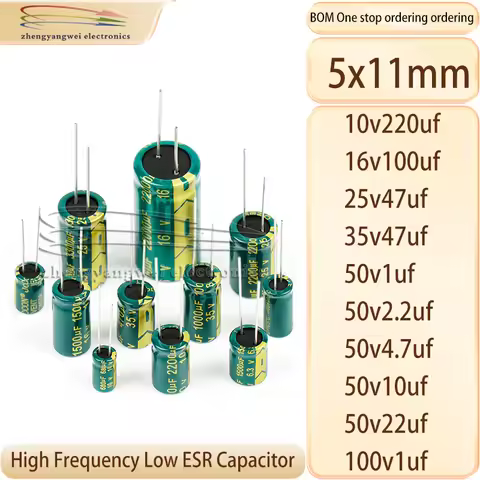 10v220uf 16v100uf 50v2.2uf 50v4.7uf 25v47uf 35v47uf 50v1uf 50v10uf 50v22uf 100v1uf 5x11 High frequen