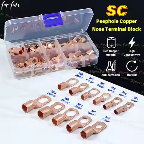 For Fun 5/10/25pcs SC-Type Copper Nose Terminal Block SC4 SC6 SC10 SC16 SC25 Marine Copper Screw Hol