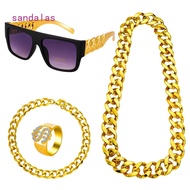 JT2 Hip Hop Old School Rapper Costume Kit Sunglasses Faux Gold Rope Chain Earrings 80'S / 90'S Rappe