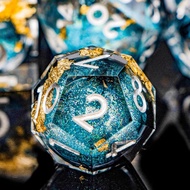 DND Dice Blue Liquid Core Dice Set with Metal Box, Handmade Sharp Edge D and D Polyhedral Dice for u
