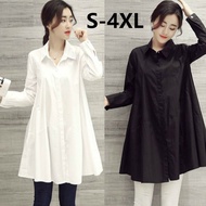 🍄Ready Stock⚡Plus Size Spring Autumn Women Long Sleeve Loose Shirt Korean Style White Blouse Putih Murah Labuh Women Clothes Blause Wanita Baju Kemeja Perempuan