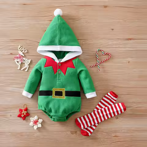 Christmas Newborn Clothes Cute Green Elf Soft 0-18 Boys And Girls Spring And Autumn Long Sleeved Bab
