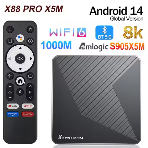 X88 PRO X5M Android 14 TV BOX 4GB 64GB Amlogic S905X5M 1000M AV1 TVBOX 2.4G&5G Dual Wifi Wifi6 HDR10