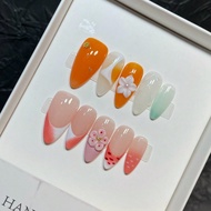 10ชิ้น/แพ็ค เล็บแหลมยาวสไตล์ยุโรป & อเมริกัน, ลวดลายแกะสลัก 3D ดอกไม้เขตร้อน, ย้อมสีเฟดกัรเดียนเนต็อ