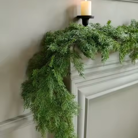 Green Garland Christmas Cypress Garlands Artificial Cedar Pine Vine for Stairs Railing Table Mantle 