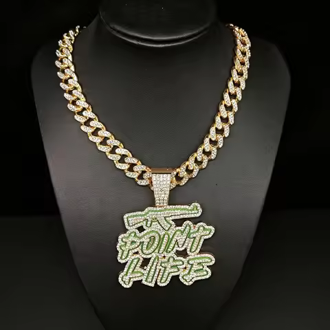 Brand New Iced Out Bling Hip Hop Letter Pointed Life Pendant Necklace Ak47 Gun Decoration Men's Jewe