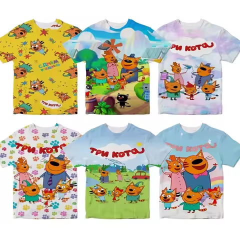 Kid Russian TpnkoTa Three Kittens T Shirts Boys Girls E Cats T-shirts My Family Three Happy Cats Coo