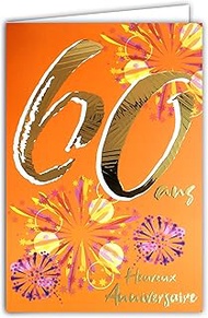 Afie 60th Birthday Card - 60th Birthday Card - Glossy Textured Relief for Men - Colour Text for Indo