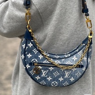 質感活潑系✨99新🆕Lv路易威登牛仔丹寧老花金扣Loop豌豆包單肩斜挎鏈條包