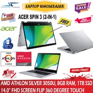 ACER SPIN 3 LAPTOP 2-IN-1 (AMD ATHLON SILVER 3050U, 8GB RAM, 1TB SSD, 14.0" FHD TOUCH FLIP 360 DEGRE