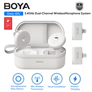 BOYA Omic D/U White Ultracompact 2.4GHz Dual-Channel Wireless Microphone with 50m Operating 15H Battery with charging case for iPhone iPad Android iPhone15 Video Live Streaming Broadcast Vlog Interview