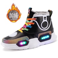 CAHAYA Boys Cotton Shoes Led Light Shoes Charging Light Up Shoes Light Kids Shoes High-Top Colorful 