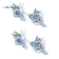 4 PCS Dusty Blue Corsage and Boutonniere Set Corsage Decorative Accessories Wrist Flower Accessories