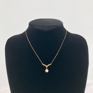 MIKIMOTO K18YG 珍珠TOP2.5克 鑽石 42公分項鍊 白色珍珠