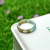 Blue Jade Ring With Orange Plain Shape Glass Material Size: 57-58mm.