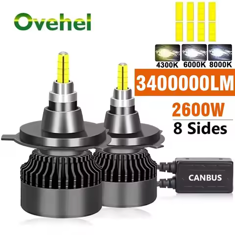 OVEHEL H4 H11 LED 360 3400000LM 2600W Canbus 9012 H7 H1 H3 H8 D1S D2S HB3 9005 HB4 9006 Led Car Head