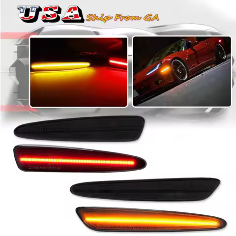 Car Front Rear Bumper LED Side Marker Turn Signal Lights Yellow Red For Chevrolet Corvette C6 2005-2
