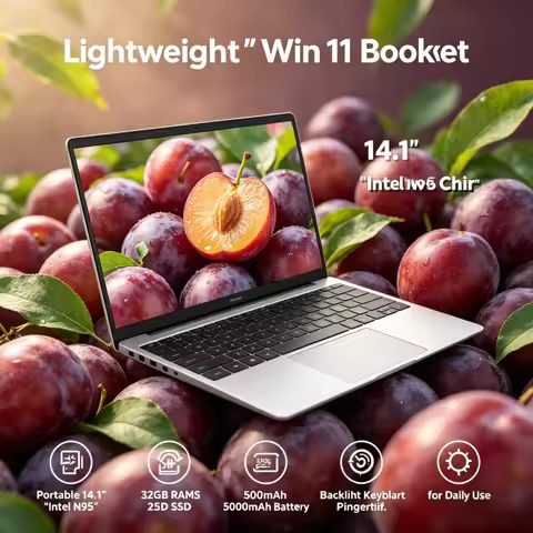 Lightweight 14.1" Win11 Laptop, Intel N95 Chip, 32GB RAM, 2TB SSD, 5000mAh Battery & Backlit Keyboar