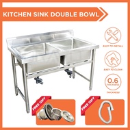 BRAVO Kitchen Sink Sinki Dapur Stainless Steel Kitchen Table with Rack Sink Stainless Steel Double Sink Stainless Steel