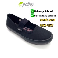 Pallas Jazz Original Girls Ladies School Shoes Slip-On Black / Kasut Sekolah Rendah Budak Perempuan 