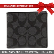 Coach Men Men Wallet In Gift Box Double Billfold Wallet In Signature Charcoal / Black # F75083D1